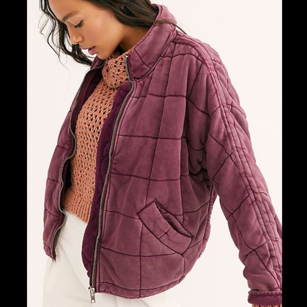 Free People Quilted Dolman Jacket fig sorbet